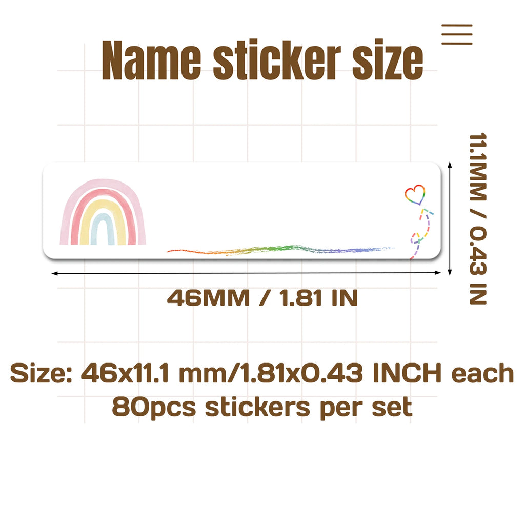 80/160/240pcs Personalized Name Stickers Custom Waterproof Labels Stick on Tag Kids Teacher Parents School Daycare - Rainbow 413