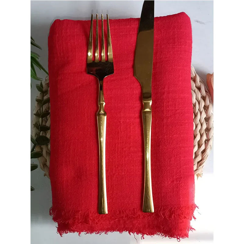 10 Pieces 32x32cm Cream Rough Edge Gauze Napkins 100% Soft Cotton Fabric Serviette Kitchen Tea Towels For Easter Party Supplies