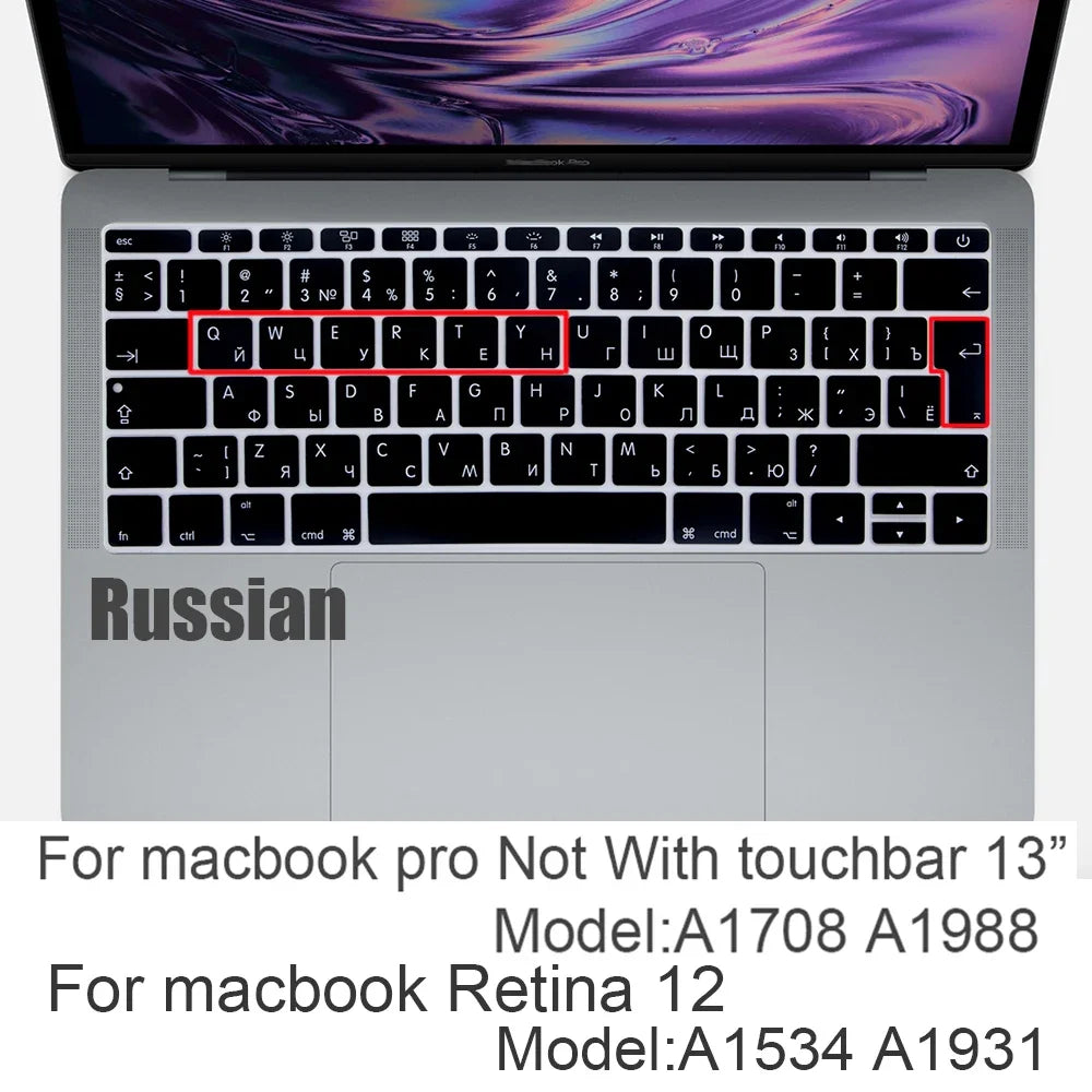 Russian Silicone Keyboard Cover Protector for Macbook Air13/12/15/16Pro Touchbar A2992/A3113/A2941/A1990/A3114/A2289A2337/A2141