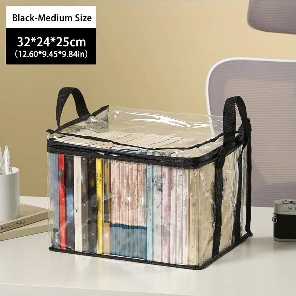Clear PVC Book Storage Bag - Transparent, Dustproof, High Quality, Foldable Organizer with Handles for Books and magazine