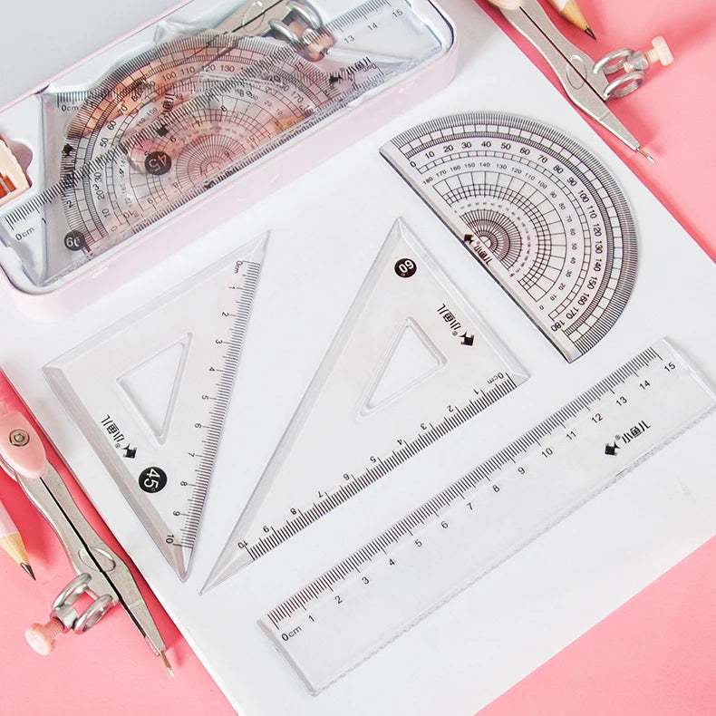 8 In1/Set Compass Ruler Iron Box Binding Mathematical Geometry Plate Stationery Math For Students Drawing,Protractor Accessori
