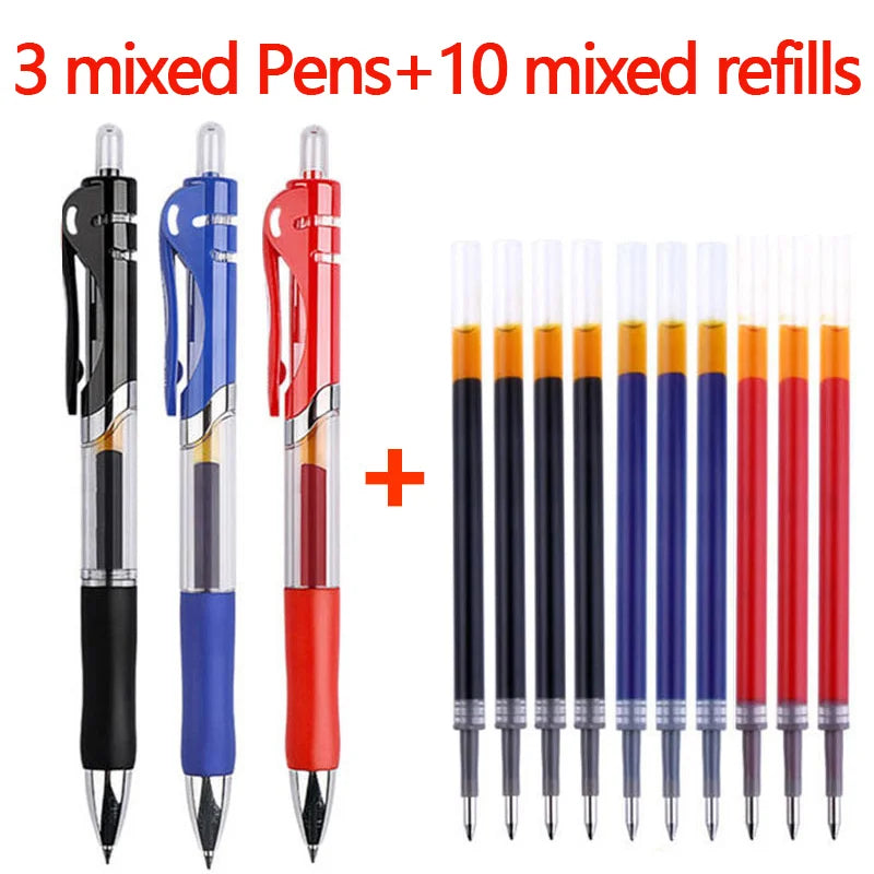 13Pcs Set Ballpen Retractable Gel Pens Black Red Blue Ink 0.5mm Ballpoint Replaceable Refills Office School Supplies Stationery