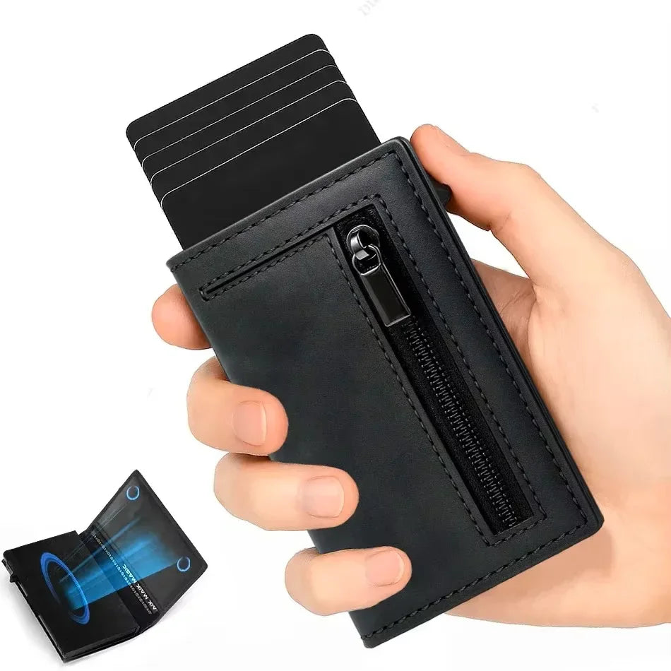Magnetic Credit Card Holder Luxury Men Wallet Rfid Blocking Pop Up Minimalist Wallet Leather Bank Cardholder Case Vallet for Men