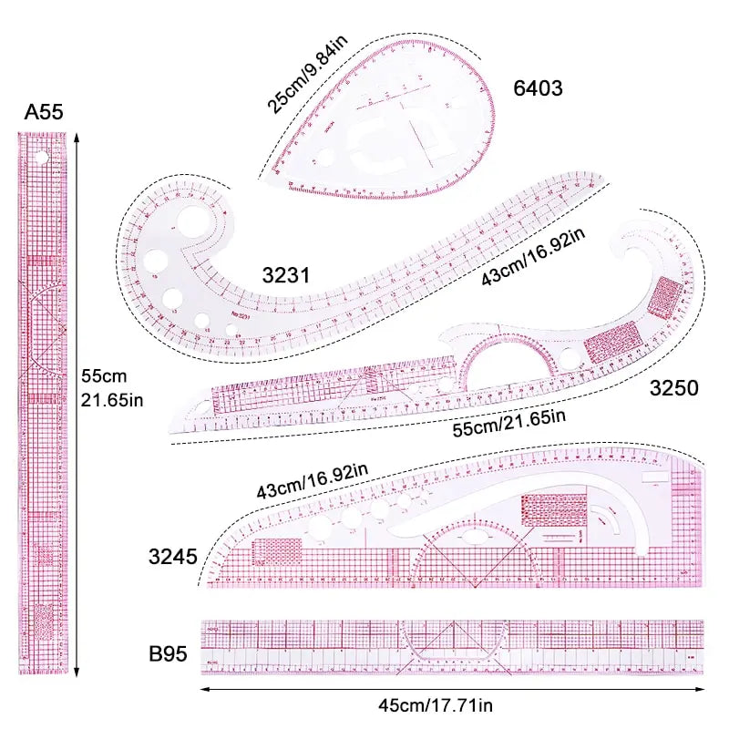 KRABALL French Curve Ruler Soft Patchwork Ruler Measure Tailor Ruler Drawing Template DIY Sewing Accessories Tool Kit 6 PCS