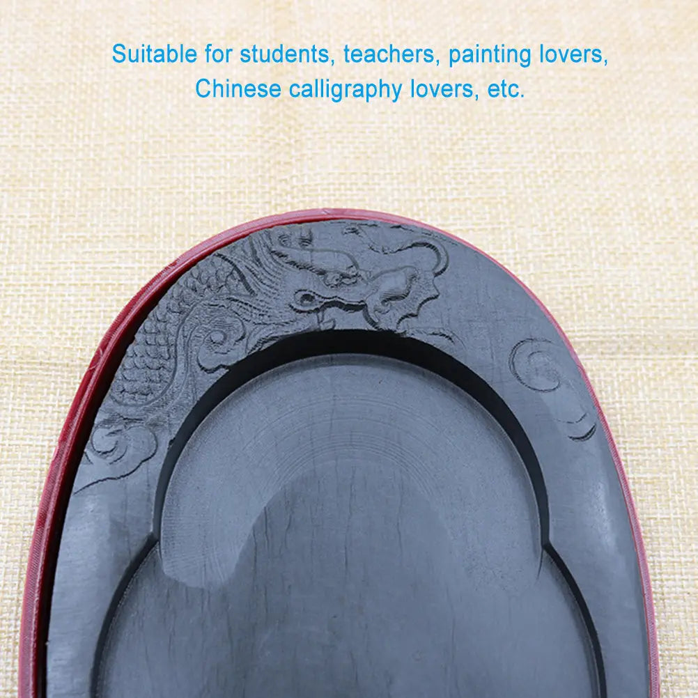 Calligraphy Inkstone with Cover Compact Portable Ink Grinding Stone Smooth Flat Base Comfortable Grip for Teachers Artists