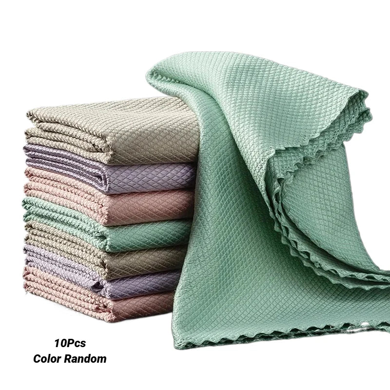 Fish Scale Microfiber Cleaning Cloth Lint Free No Trace Reusable Polishing Rag For Window Car Kitchen Mirror Glass