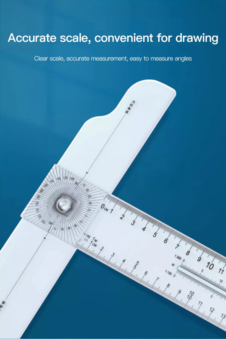 2/1pcs Multifunction Rotatable T-Square Ruler 4mm Thicken Plastic Math Line Circular Transparent Folding Geometric Drawing Ruler