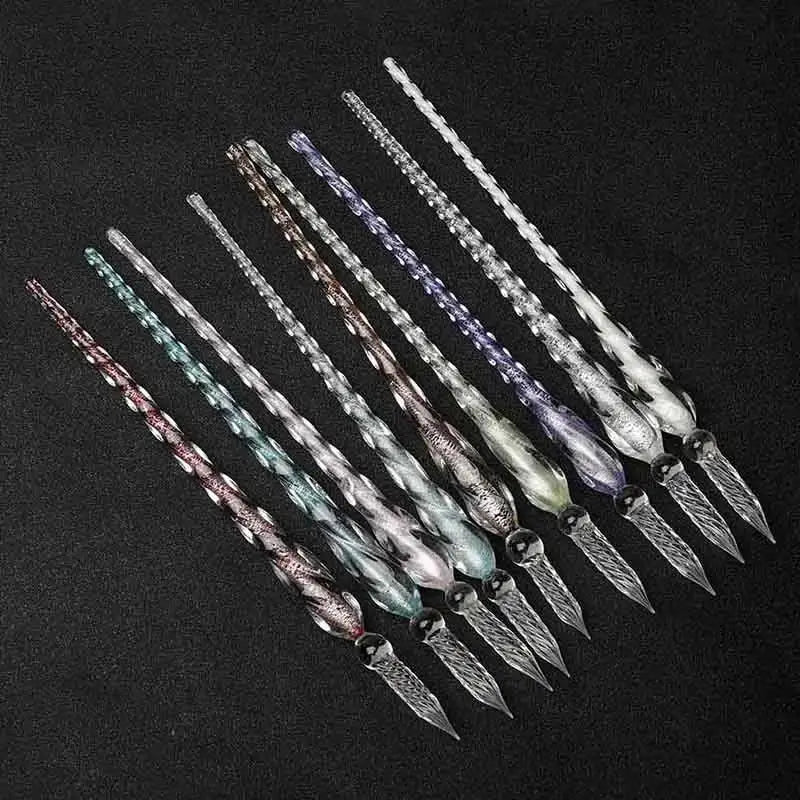 Crystal Glass Dipping Pen Gift Box Colorful Gold Powder Ink Signature Pen Set Creative Stationery Gifts For Friends Classmates