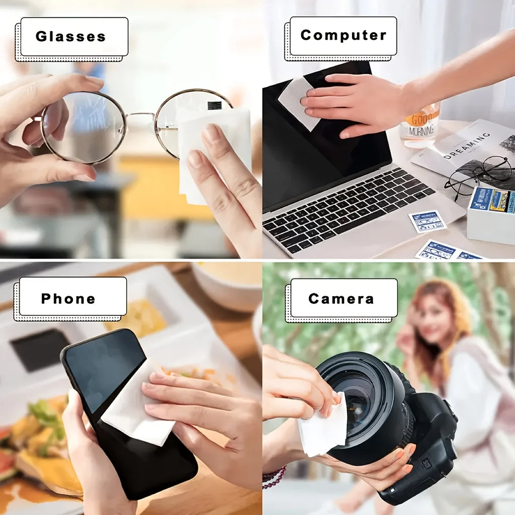 100PCS Disposable Eyeglass Cleaning Wipes - Individually Packaged, Suitable for Eyeglasses, Smartphones, Tablet Screens