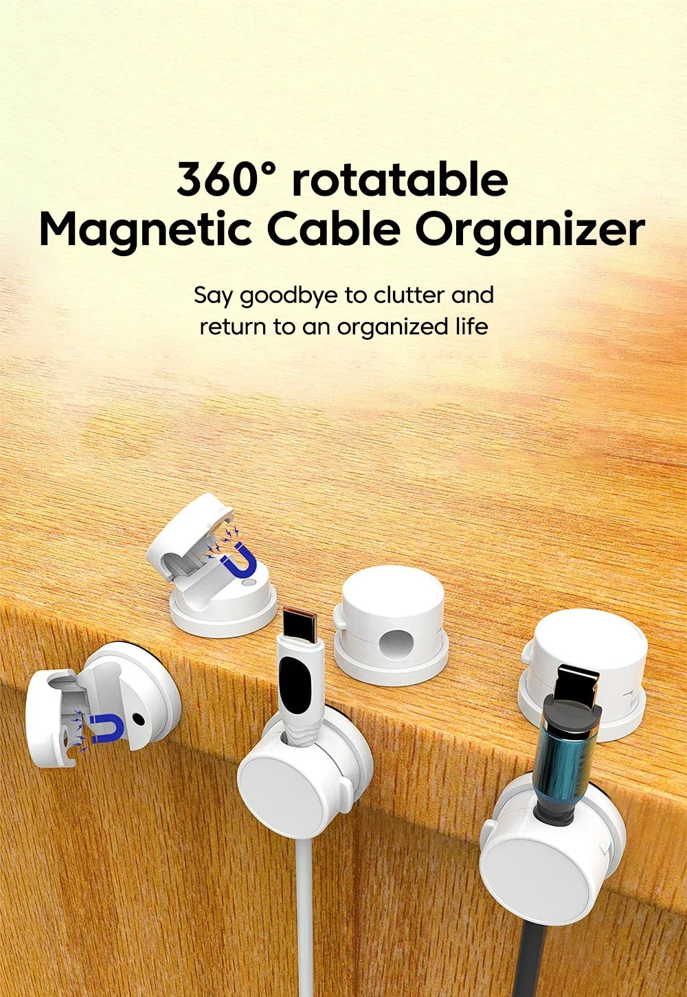 360 Rotation Magnetic Cable Clip Cable Organizer Holder Adhesive Wire Keeper Management USB Charging Line Winder For Home Office