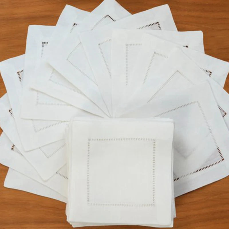 6 Pieces White Hemstitch Napkins Cocktail Napkin For Party Wedding Lace Napkin Table Cloth Linen Napkins Cotton Napkin