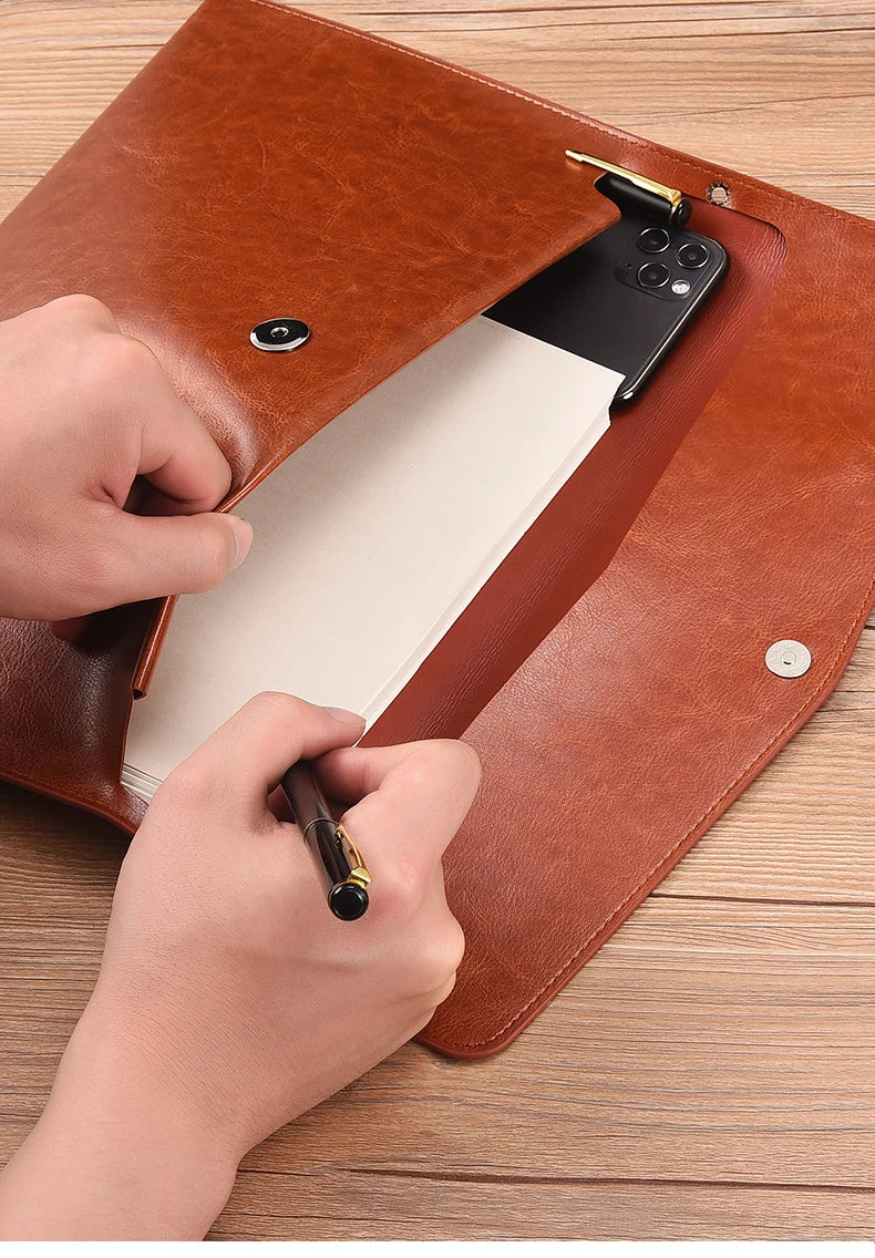 A6 A5 A4 Leather File Folder Data Package Document Bag Fashion Briefcase Data Contract Bill File Bag School Office Supplies