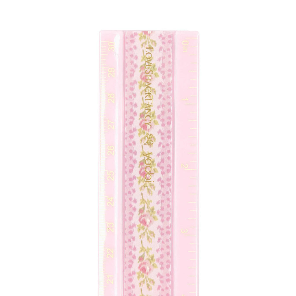 Blooming Heirloom Floral 12 Inch Ruler With Strawberry Macaroon Print For School Office Precise Measuring