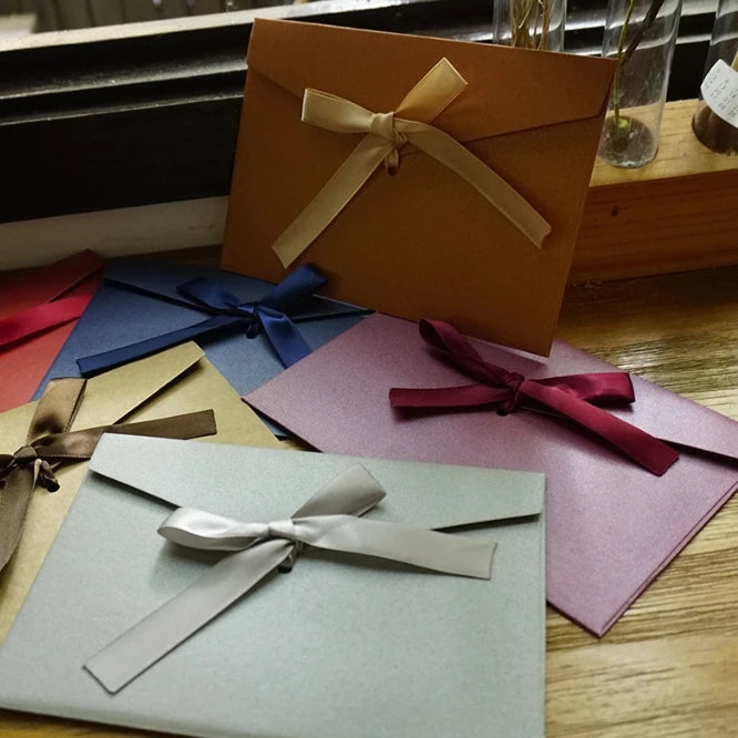 10 Pcs/set Envelope Pearlescent Paper Bow Thicken Ribbon Retro Creative Color Stationery Wedding Invited Gift
