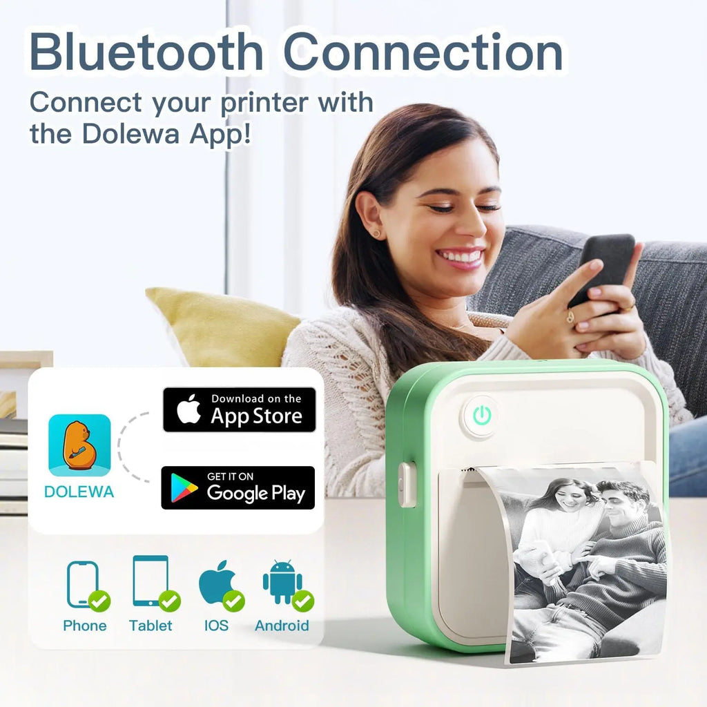 DOLEWA D5 Label Maker Inkless Sticker Printer 12-57mm Roll Paper Adjustable Thermal Pocket Printer for Photo Printing