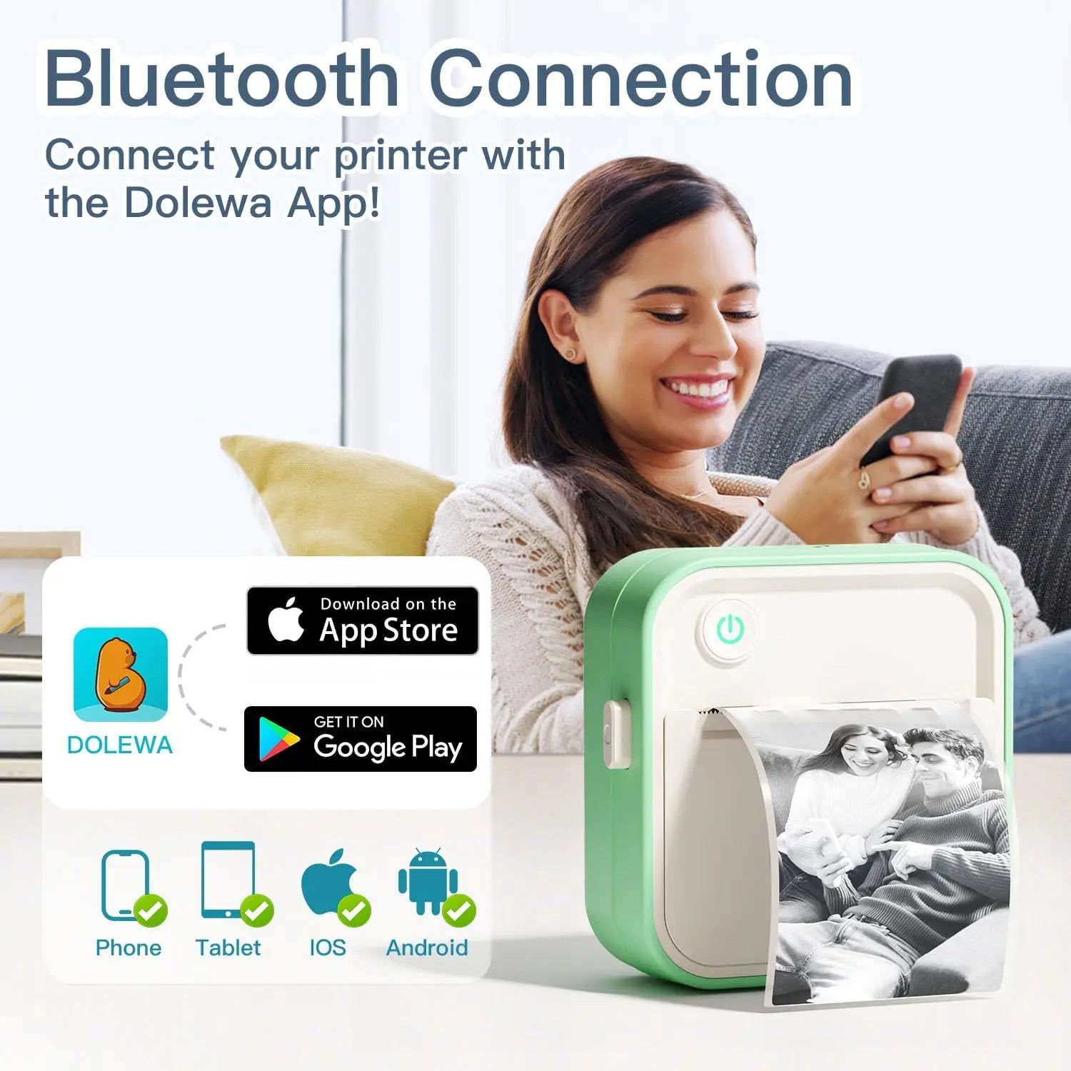 DOLEWA D5 Label Maker Inkless Sticker Printer 12-57mm Roll Paper Adjustable Thermal Pocket Printer for Photo Printing