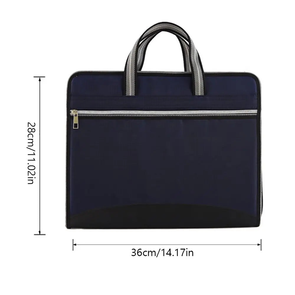 Versatile Canvas A4 Documents File Bag Large Capacity Double Zipper Accordion Folder 12-Layer Business Briefcase