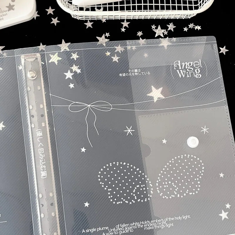 Ins A5 Loose-Leaf Binder Organization Cherry/Angel Wing Transparent Clear Album Organizer Cover for Kpop Photo Cards Collection