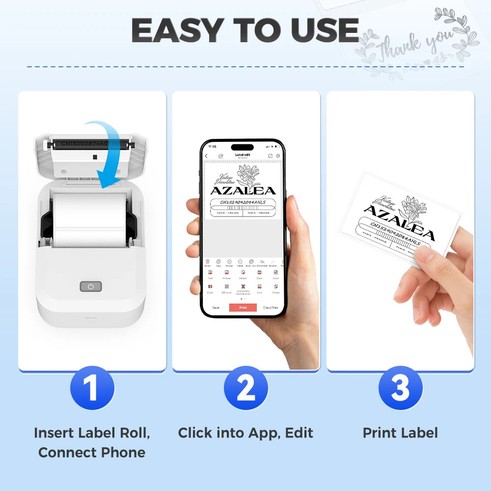 Marklife X2 Mini Printer Label Inkless Bluetooth Portable Adhesive Sticker Label Machine DIY Name Tag Barcode or 1PK Label Paper