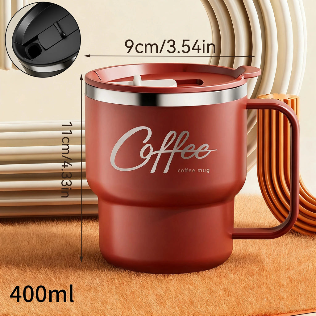 WORTHBUY Coffee Mug With Lid&Handle 304 Stainless Steel Tea Milk Coffee Cup Double Wall Insulated Anti Scalding Drinking Cup