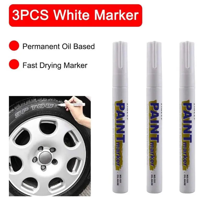 3pcs White Paint Pen Paint Markers Waterproof Car Tyre Oil-Based Paint Pen Set Quick Dry And Permanent