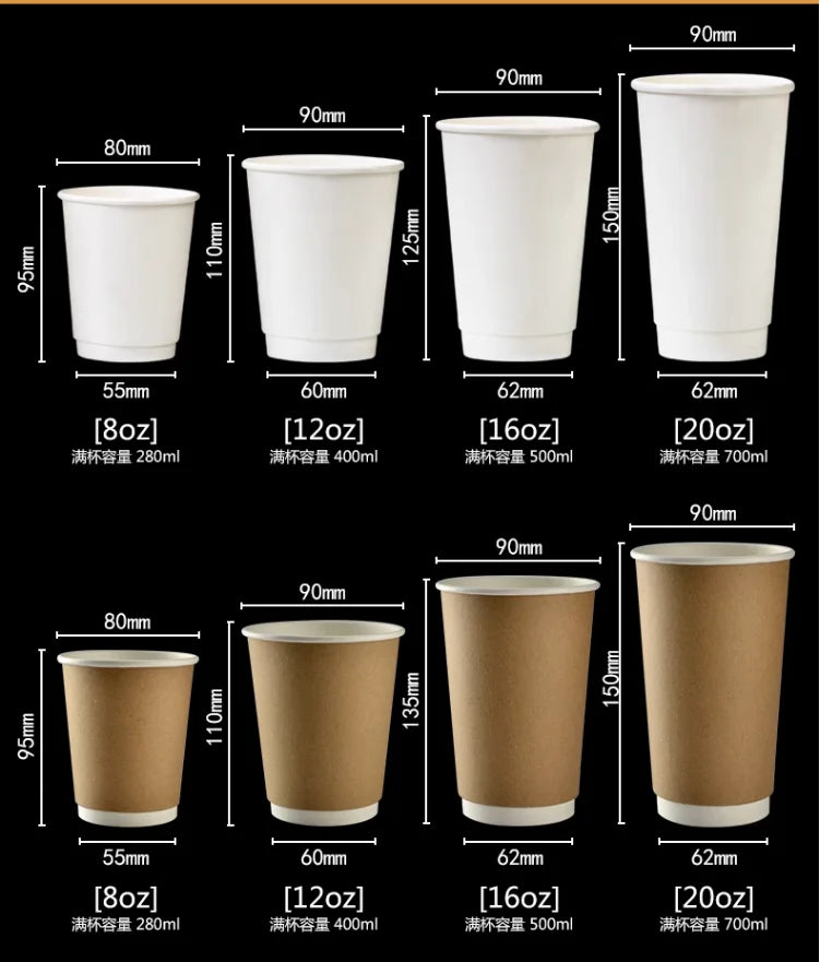 50pcs/pack Kraft Paper Bubble Tea Cup Double-layer Heat-insulating Paper Cup Disposable Thick Hollow Coffee Cup Accept Customize