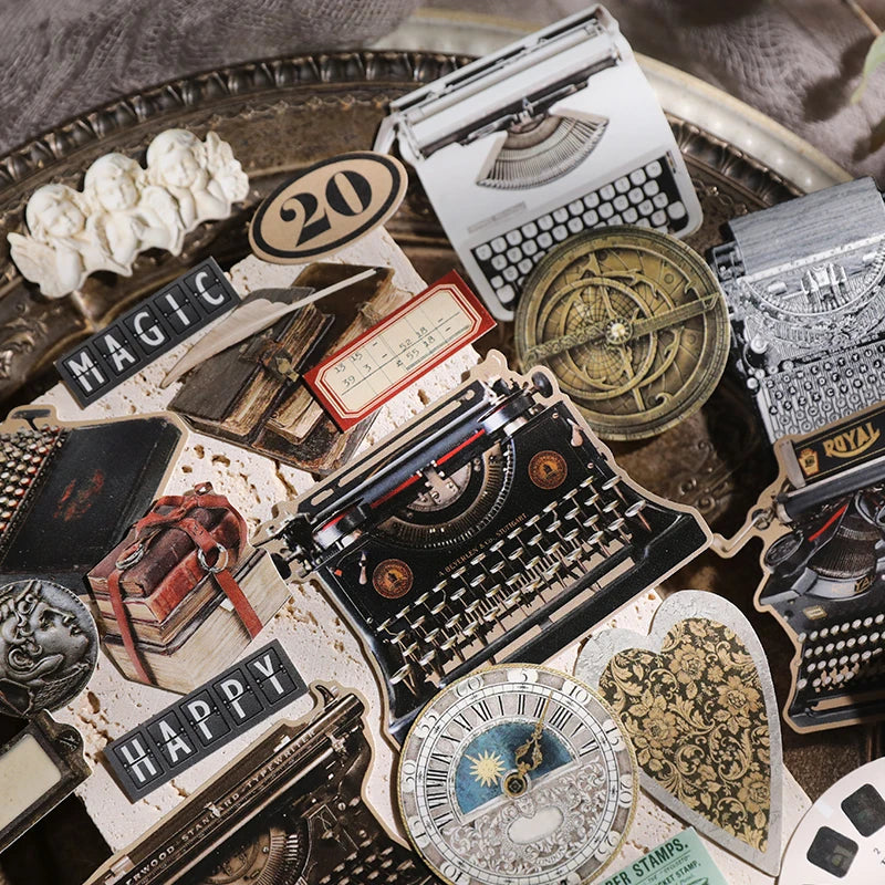 32pcs Vintage Typewriter Frame Craft Paper Cardstock Mysterious Junk Journal Collage Paper Doll Thick Card Material Scrapbooking