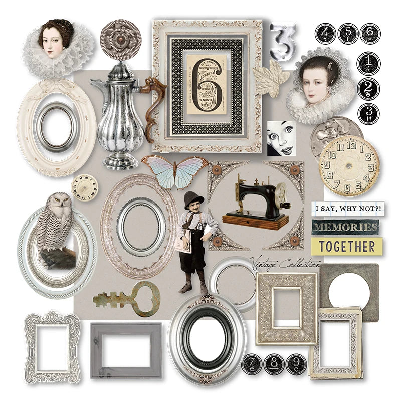 32pcs Vintage Typewriter Frame Craft Paper Cardstock Mysterious Junk Journal Collage Paper Doll Thick Card Material Scrapbooking