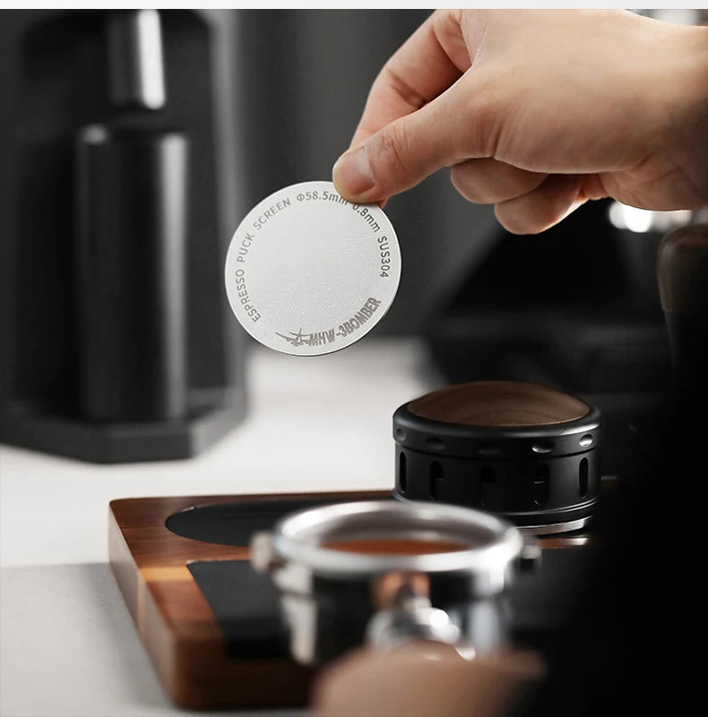 MHW-3BOMBER Titanium Coating Espresso Puck Screen 51/53/58.5mm Reusable Metal Filter 0.8mm Thickness Lower Shower Screen