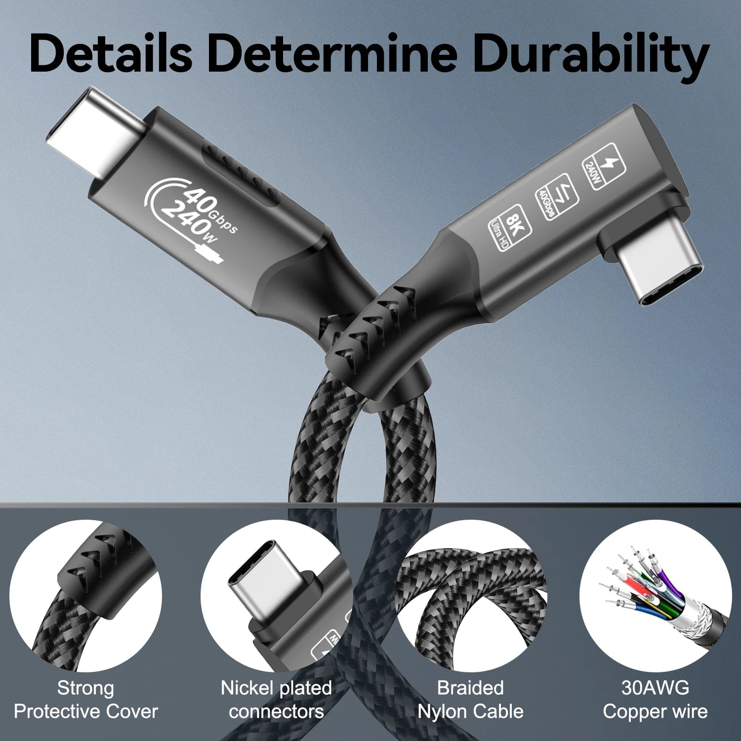 USB4 for Thunderbolt 4 Cable 40Gbps 8K@60Hz 4K@120Hz PD3.1 100W Type-C to USB-C Dual Protocol Compatible for iPhone 17 K36S