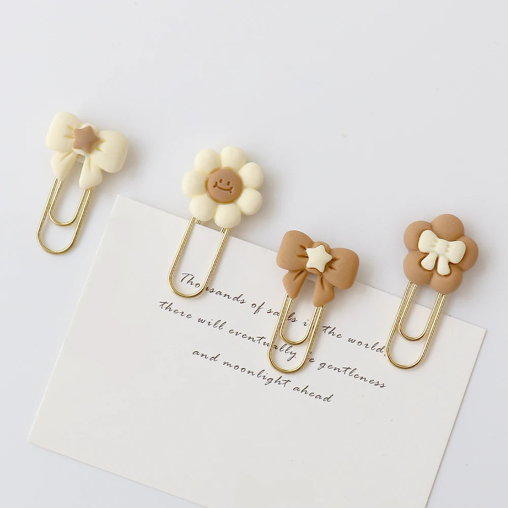 5PCS flower Paper Clips cream Bookmarks Planner Clips for Fun Office Supplies School Gifts