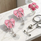 1pc Custom Name Pink Heart & Bow Badge Reel, Phlebotomist Nurse Personalized Gift, Everyday Work ID Holders, Nurse's Day