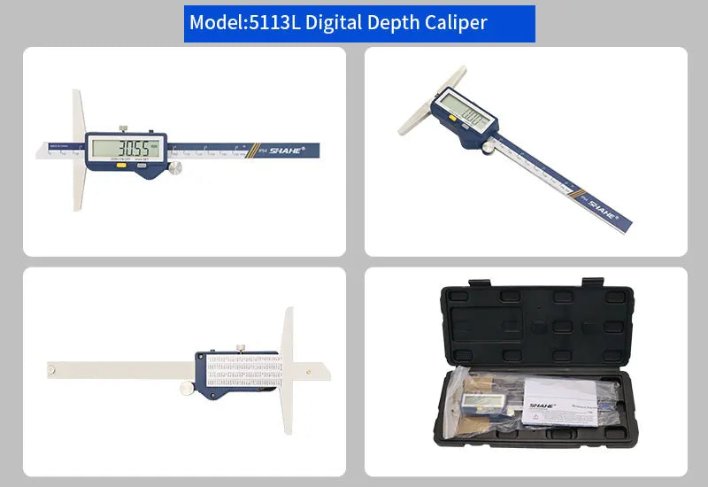 SHAHE Depth Vernier Caliper Micrometer 150/200/300 Mm Digital Vernier Caliper Stainless Steel Electric Digital Depth Gauge
