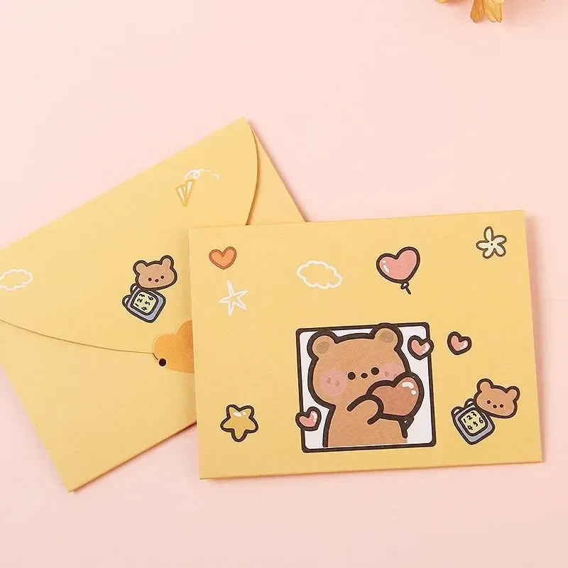 10pcs Japanese Cute Style Paper Envelopes Bear Rabbit Blessing Thank Envelope Cartoon Decoration Letter Paper Greeting Gift Card