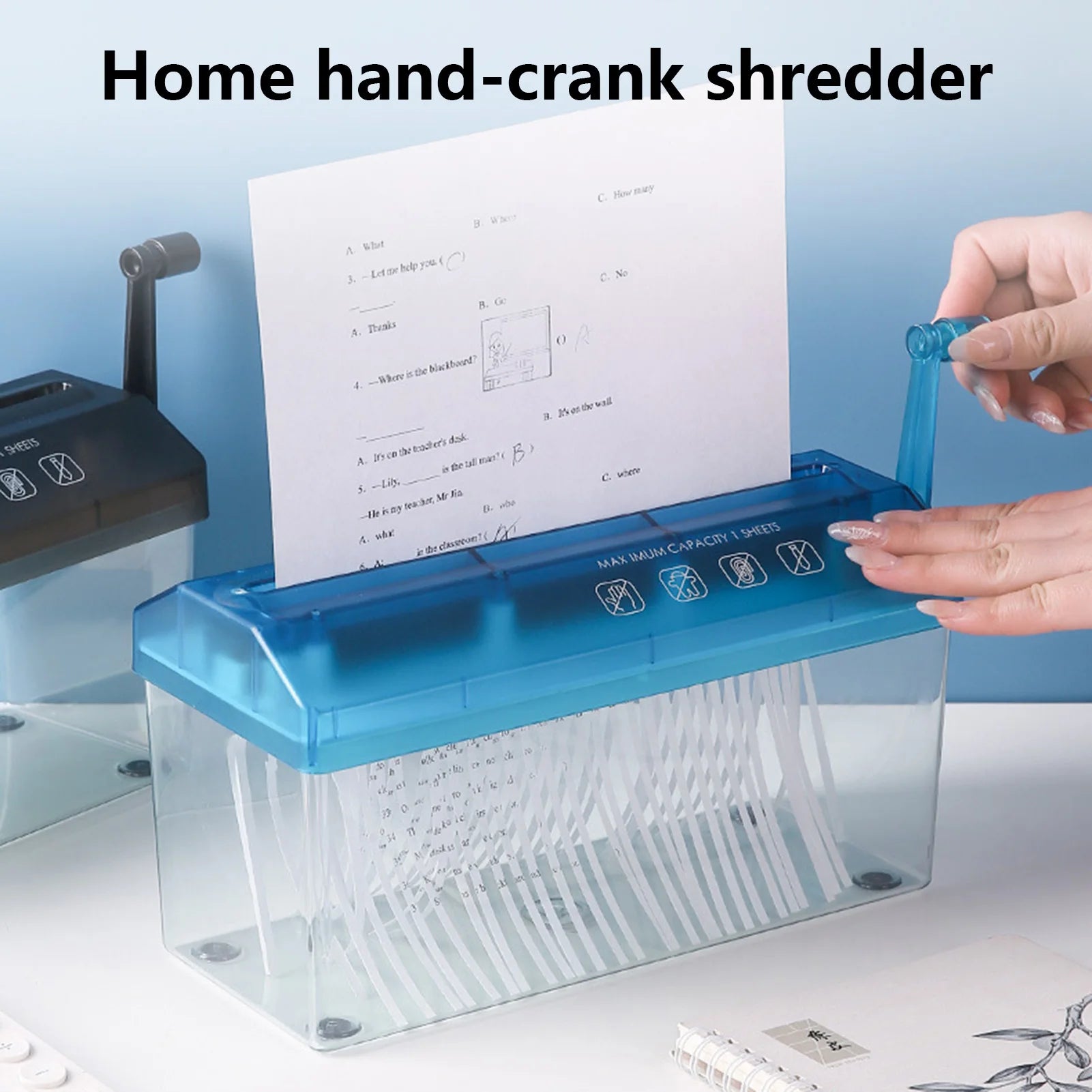 Hand Shredder Hand Crank Portable Mini Paper Cutting Tool Transparent Documents Paper Cutting Tool Birthday Gift Home Office
