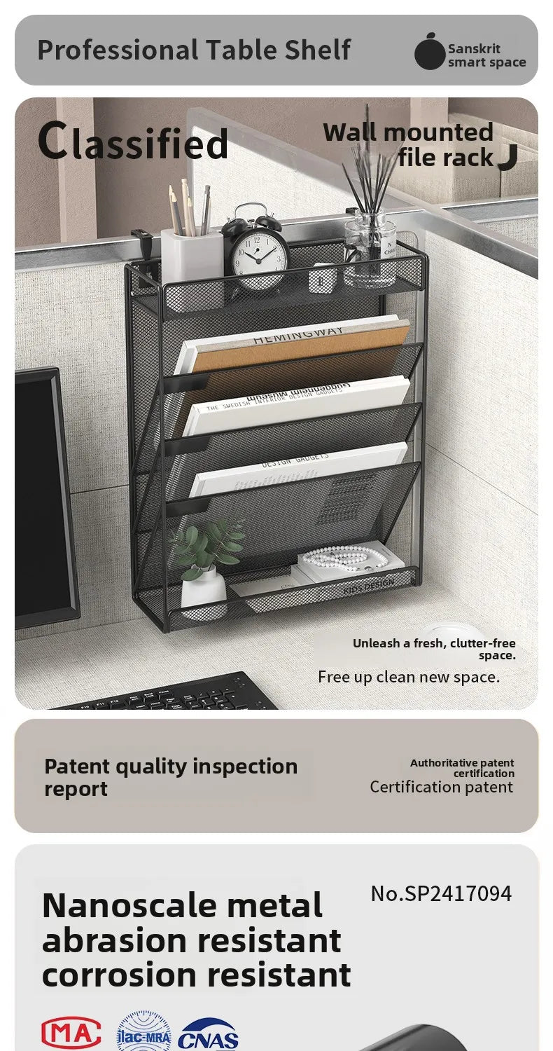 5 Pocket Mesh Hanging Wall File Organizer, Wall Mounted Mail Paper Document Folder Holder,Magazine Rack for Office Home School.