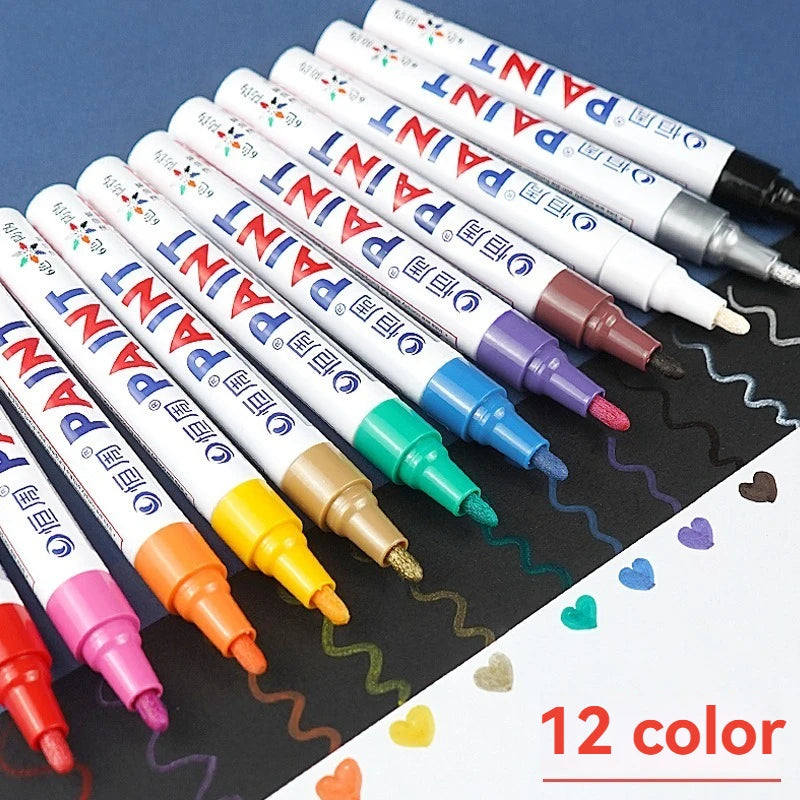 1/3/6/12 Colors Permanent Paint Marker White/Gold/silver Markers for Car Tire Tread Rubber Fabric Paint Metal Paint Marker Pens