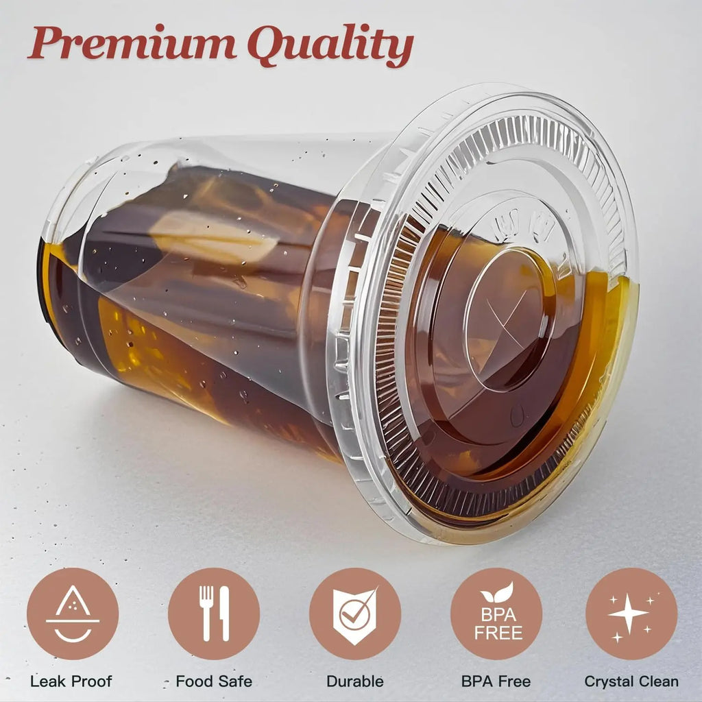 10-50 Sets 12/16 oz Plastic Cups with Lids and Straws, Disposable Cups for Iced Coffee, Smoothie, Milkshake, Cold Drinks - Clear