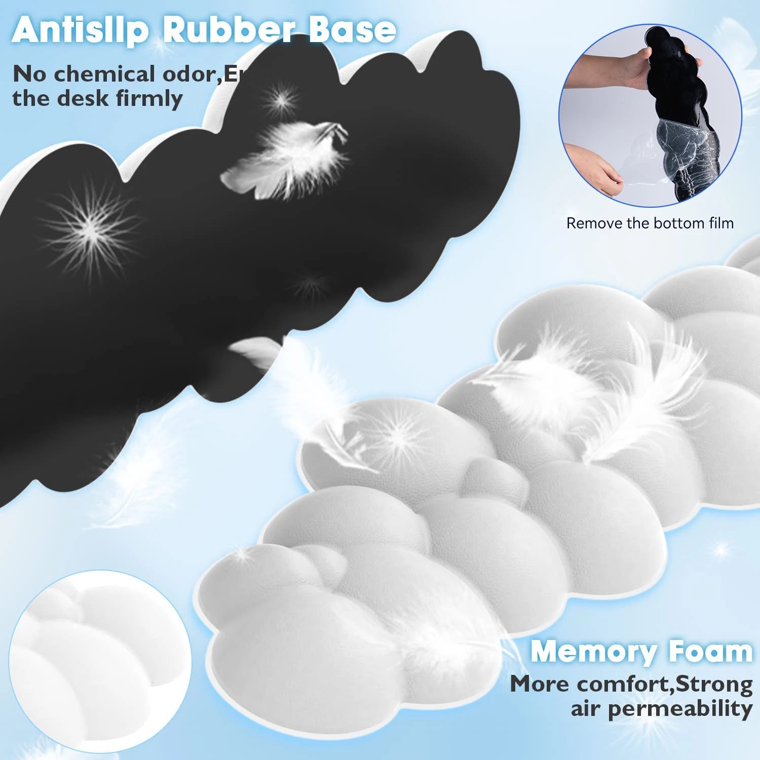 Keyboard Cloud Wrist Rest Pad Anti-Slip Desk Mat Memory Foam Palm Rest Ergonomic Mouse Pad Typing Wrist Rest for Office