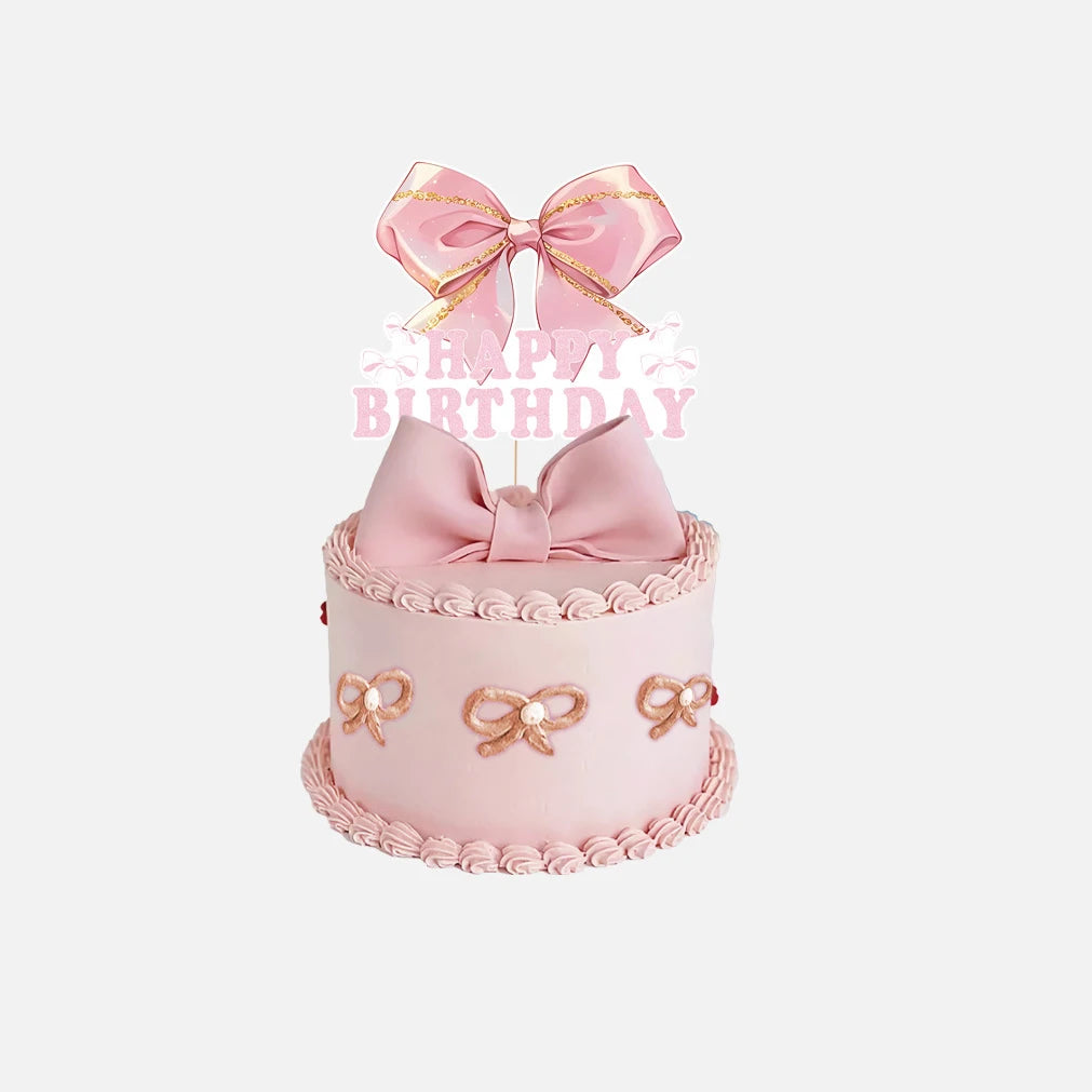 Pink bow Birthday Disposable Tableware Set Paper Plates Cups Napkins Girls Party Decoration Supplies