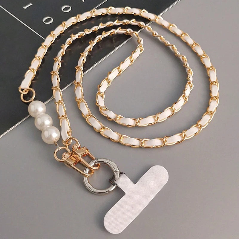 Mobile Phone Lanyard Women's Long Neck and Shoulder Strap Phone Case Universal Lanyard Long DYM Crossbody Pearl Pickup Chain
