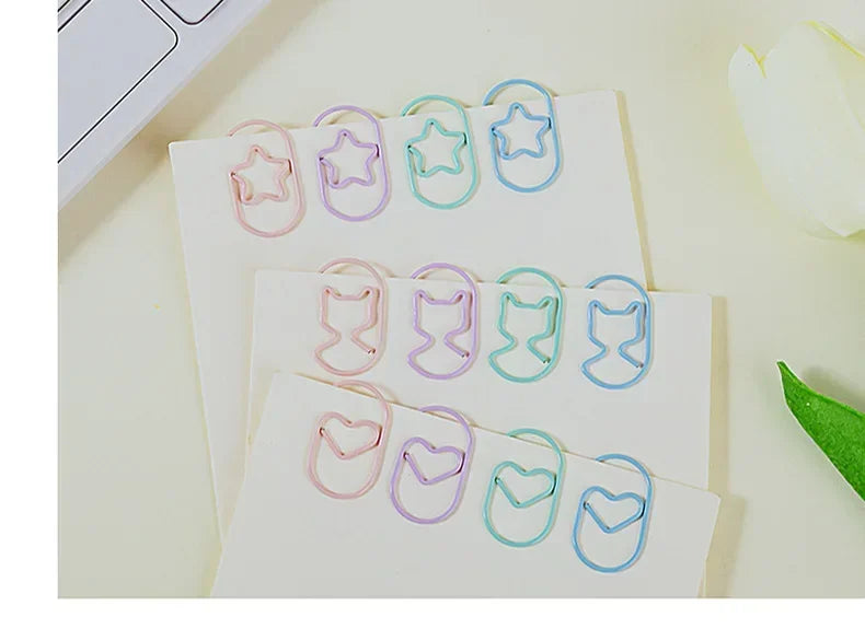30pcs/pack Colorful Multi Shaped Heart-shaped Paper Clips, Colorful Macaron Mini Shaped Paper Clips
