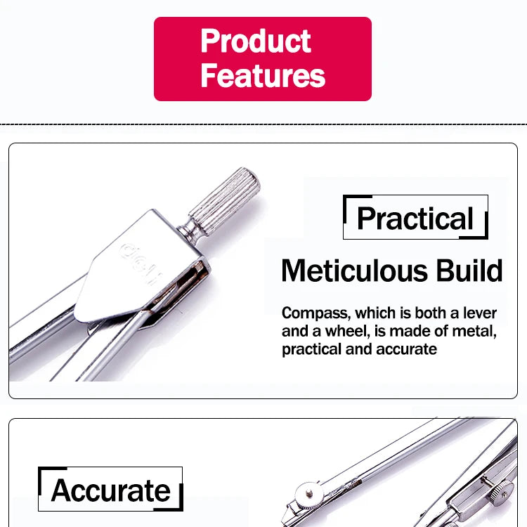 Stainless Steel Multifunctional Drafting Drawing Compass/Lead Core Math Geometry Circles Tool Durable Supplies 8600 / 8601