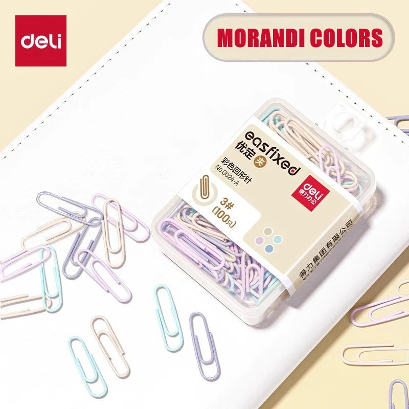 DELI Macaron Color Paper Clips 100pcs Round Shape Decorative Clip Pastel Office Supplies for School Document Organization