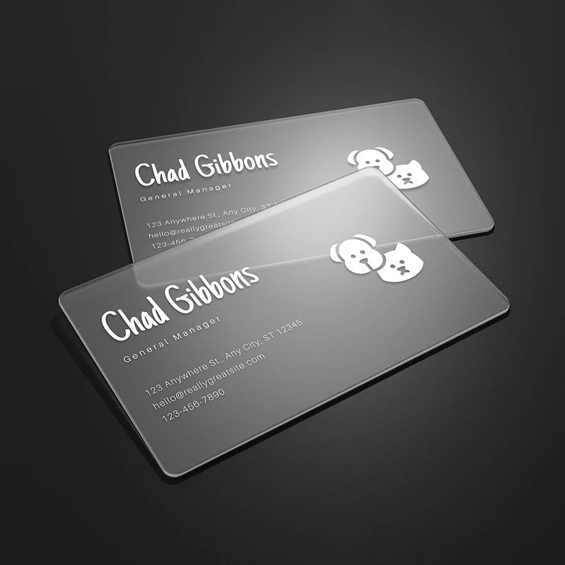 Custom Transparent PVC Business Cards White Ink Print Thank You Cards One Side Print Free Design Round Corner Office Supplies