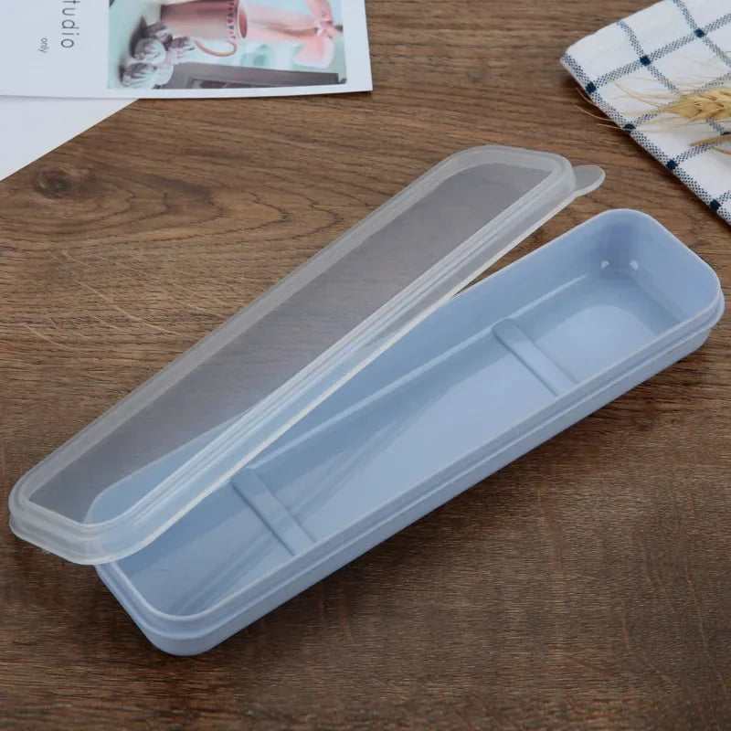 Portable Travel Tableware Storage Box with Transparent Cover Utensil Organizer for Outdoor School Home Dinnerware Kit