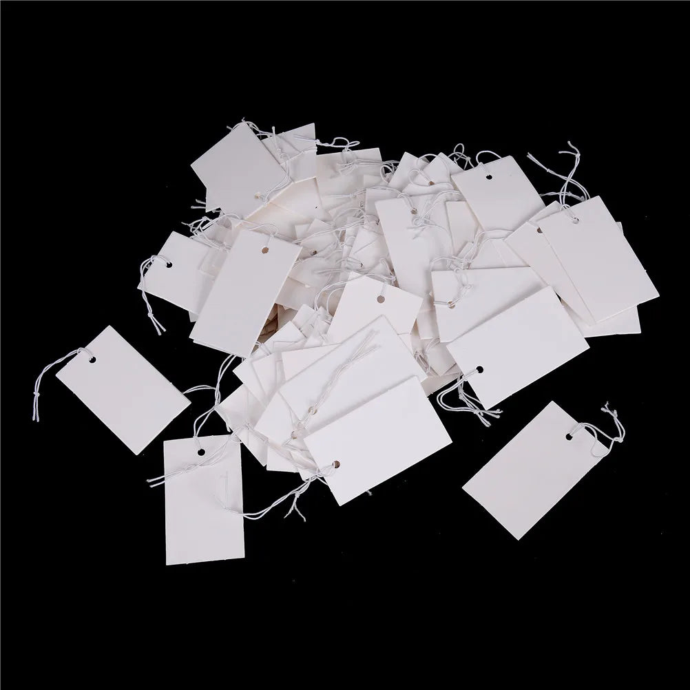 100pcs Price Label Tags String Tie Watch Jewelry Display Merchandise Price Label Paper Cards Rectangular Blank Price Tag