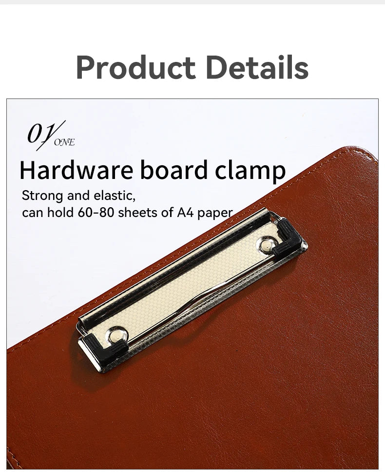 1Pc Texture PU Leather Multi-Functional Folder A4 Clip Pen Holder Card Slots - Business Office Meeting Organizer for Bank/Sales