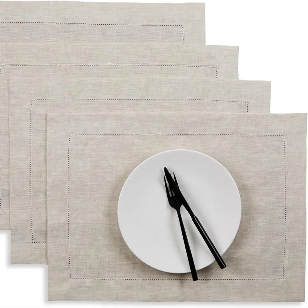 12 Pcs Hemstitched Place Mat Cotton Napkins White Table Mat Beautiful Natural Linen Dinner Mat Fabric Napkin Place Mat