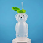 Cute Bear Shaped Bottle Plastic Drink Container Cartoon Honey Bear Straw Cup with Flexible Straws for Milk Juice Honey Storage